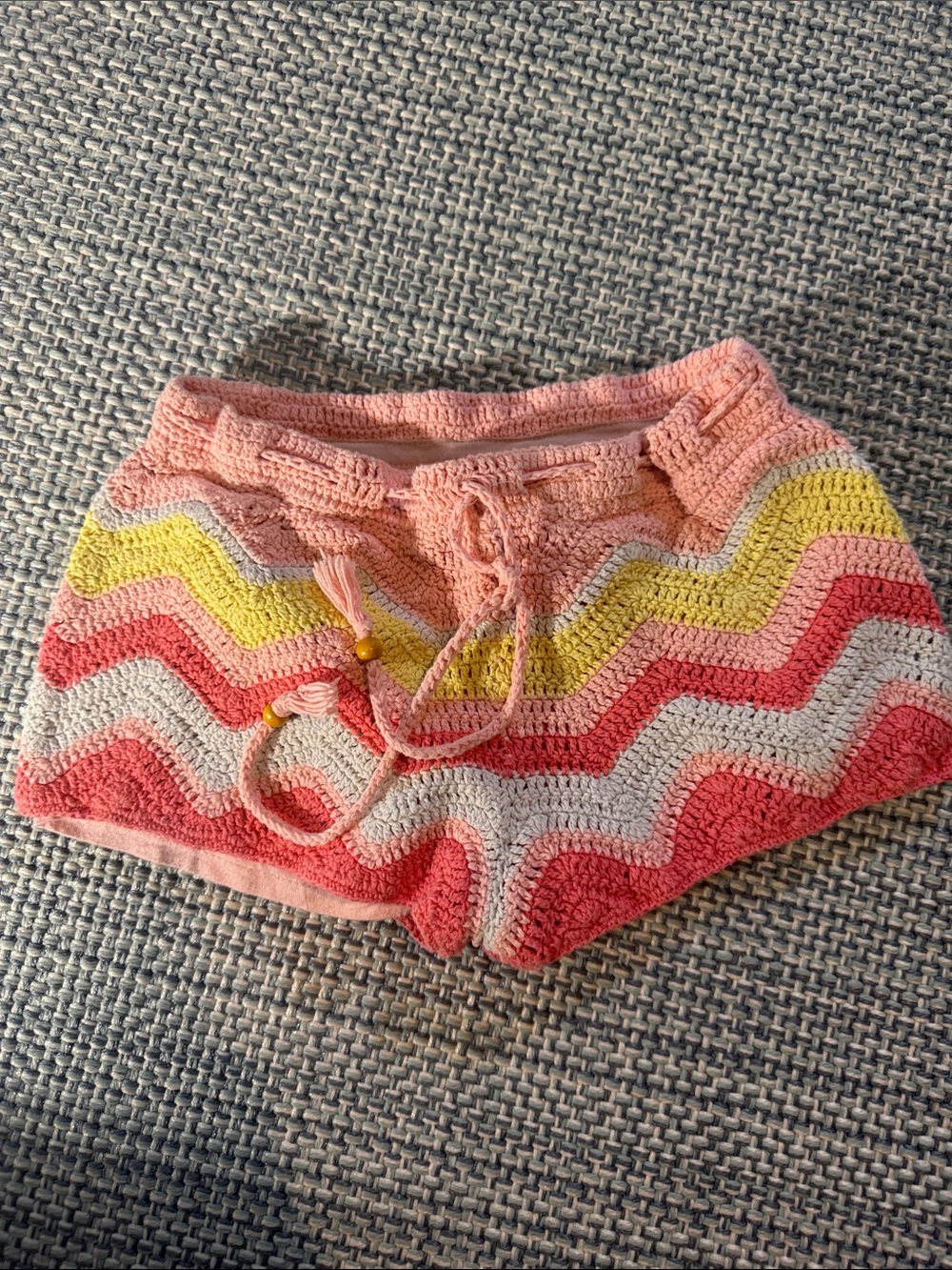Bonpoint Crochet Chevron Shorts in Peach, Yellow, Coral, and Cream